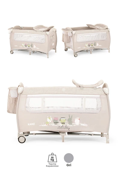 Kanz Pretty Park Yatak ve Oyun Parkı Gri - Resim 5