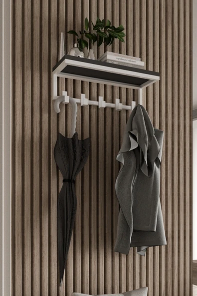 AJU Modern Portmanto Duvar Tipi Askılık ve Raf Ceket Şemsiye Çanta Havlu Elbise Posta Hol Koridor Askısı - Resim 3