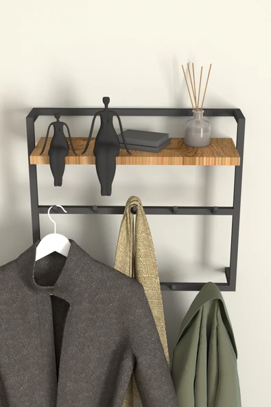 AJU Raflı Duvar Askılığı Portmanto Modern Metal Askılık Hol Koridor Mutfak Banyo Elbise Havlu Askısı - 3