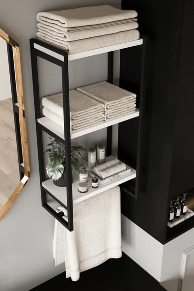 AJU Havluluk Duvar Rafı 3 Katlı Raf Banyo Mutfak Düzenleyici Modern Geniş Depolama Rafı Şık Havlu Askısı