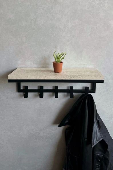 AJU Modern Portmanto Duvar Tipi Askılık ve Raf Ceket Şemsiye Çanta Havlu Elbise Posta Hol Koridor Askısı