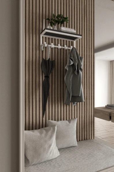 AJU Modern Portmanto Duvar Tipi Askılık ve Raf Ceket Şemsiye Çanta Havlu Elbise Posta Hol Koridor Askısı - Resim 5