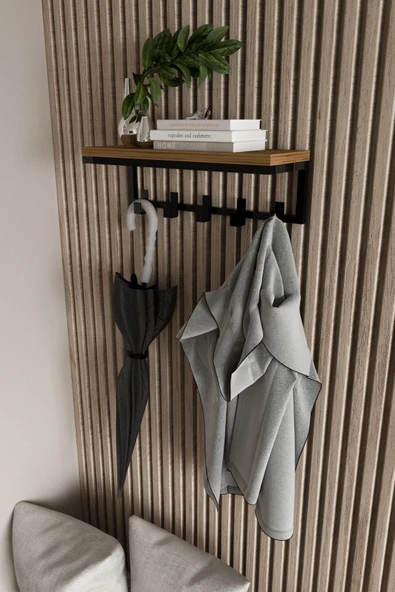 AJU Modern Portmanto Duvar Tipi Askılık ve Raf Ceket Şemsiye Çanta Havlu Elbise Posta Hol Koridor Askısı