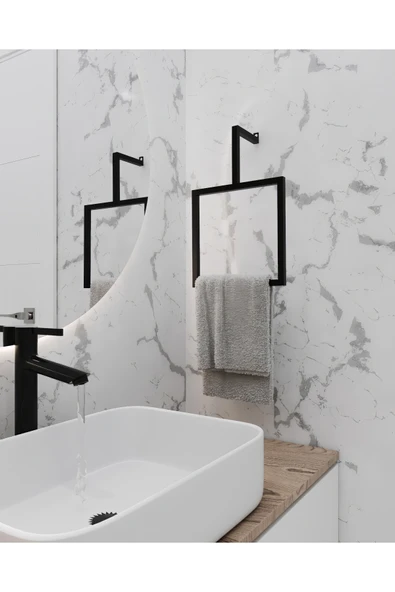 AJU Havluluk Metal Ev Mutfak Banyo Duvara Monte Havlu Tutacağı Kare Modern Şık Tasarım - 2