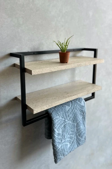 AJU Havluluk 2Katlı Kitaplık Aksesuar Rafı Ev Banyo Mutfak Düzenleyici Duvara Kolay Monte Çok Amaçlı Raf - 3