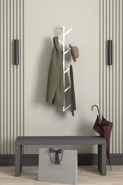 AJU 9 Kollu Antre Hol Metal Askılık - Çanta Şal Mont Havlu Bornoz Çok Amaçlı Fidan Askılığı - Beyaz - 5