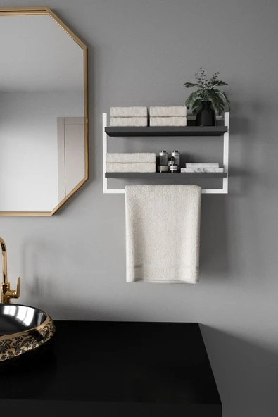 AJU Havluluk 2Katlı Kitaplık Aksesuar Rafı Ev Banyo Mutfak Düzenleyici Duvara Kolay Monte Çok Amaçlı Raf - 4