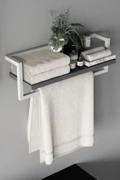 AJU Havluluk Banyo Rafı Havlu Askısı Şal Aksesuar Bakım Ürünleri Banyo Mutfak Düzenleyici Baharatlık Raf - 3