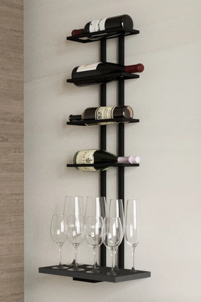 AJU Şaraplık Ve Kadeh Rafı Duvara Monte Şarap Mahzeni Modern Duvar Alkol Rafı – Metal Ve Ahşap Tasarım - 6