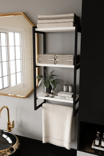 AJU Havluluk Duvar Rafı 3 Katlı Raf Banyo Mutfak Düzenleyici Modern Geniş Depolama Rafı Şık Havlu Askısı - 4