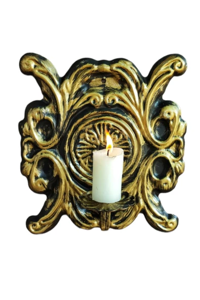 AJU Mumluk Şamdan Duvar Aplik Ev Bahçe Balkon Ofis Dekorasyonu Özel Tasarım Hediye 25x23cm Eskitme Gold.