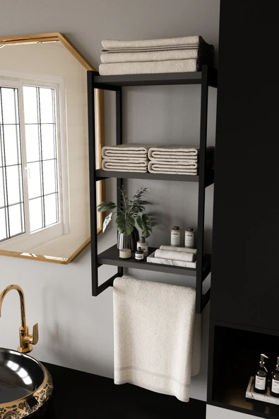 AJU Havluluk Duvar Rafı 3 Katlı Raf Banyo Mutfak Düzenleyici Modern Geniş Depolama Rafı Şık Havlu Askısı - 4