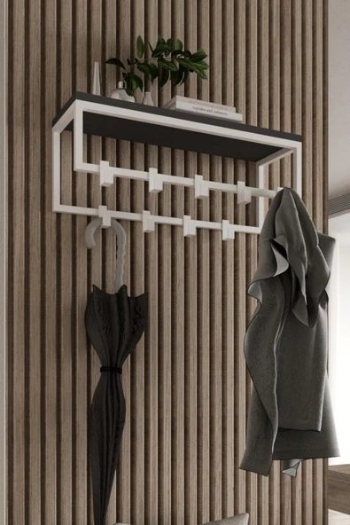 AJU Modern Duvar Askılığı | Raflı Metal Askılık | Dekoratif Giriş ve Antre Düzenleyici - 2