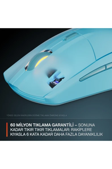 (OUTLET) SteelSeries Rival 3 Wireless Gen 2 Kablosuz Optik 6 Tuş 8500DPI Aqua Gaming (Oyuncu) Mouse - Resim 7