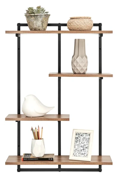 AJU Modern Duvar Rafı - 4 Katlı Metal Şık Modern Yüzen Pencere Duvar Rafı Kitaplık Düzenleyici Raf - 4