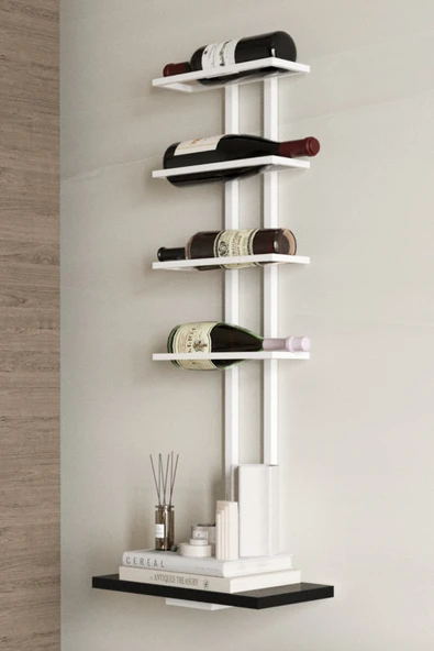 AJU Şaraplık Ve Kadeh Rafı Duvara Monte Şarap Mahzeni Modern Duvar Alkol Rafı – Metal Ve Ahşap Tasarım - 6