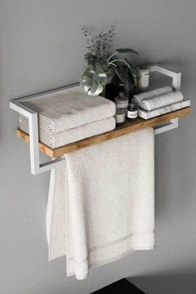 AJU Havluluk Banyo Rafı Havlu Askısı Şal Aksesuar Bakım Ürünleri Banyo Mutfak Düzenleyici Baharatlık Raf - 3