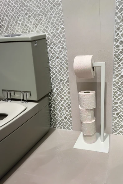 AJU Tuvalet Kağıtlığı Beyaz Yedekli Özel Tasarım Ağır Döküm Devrilmez Banyo Tuvalet Kurulum Gerektirmez - 5