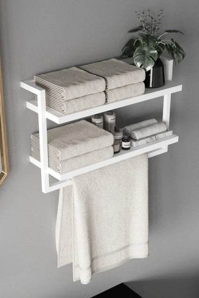 AJU Havluluk 2Katlı Kitaplık Aksesuar Rafı Ev Banyo Mutfak Düzenleyici Duvara Kolay Monte Çok Amaçlı Raf - 3