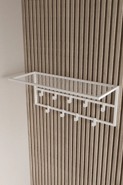 AJU Dekoratif Portmanto Metal Duvar Askılığı ve Raf Portmanto Modern Giysi Mont Elbise Askılığı - 4