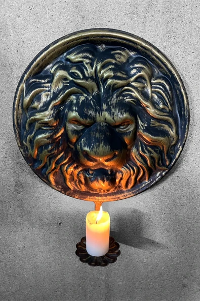 AJU Metal Aslan Figürlü Dekoratif Duvar Şamdan Mumluk - Siyah ve Gold Eskitme Tasarım, Şık ve Asil Dekor - 5