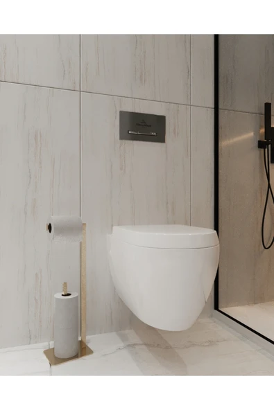 AJU Tuvalet Kağıtlığı Yedekli Gold Tasarım Ağır Döküm Ayaklı Devrilmez Banyo Tuvalet Kurulum Gerektirmez - 2