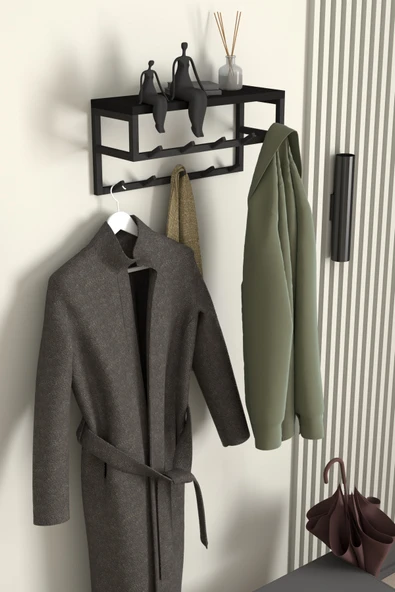 AJU Raflı Duvar Askılığı Portmanto Modern Metal Askılık Hol Koridor Mutfak Banyo Havlu Elbise Askısı - 2