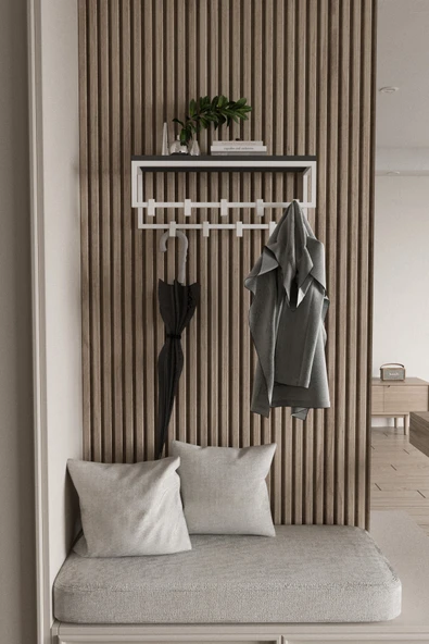 AJU Modern Duvar Askılığı | Raflı Metal Askılık | Dekoratif Giriş ve Antre Düzenleyici - 3