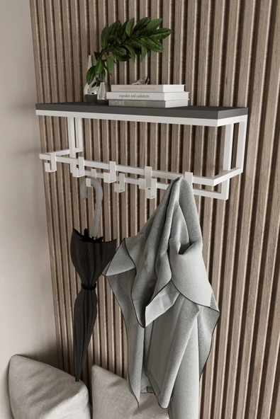 AJU Raflı Metal Duvar Askılığı – Modern Ceket, Mont, Havlu ve Şemsiye Askısı - 3