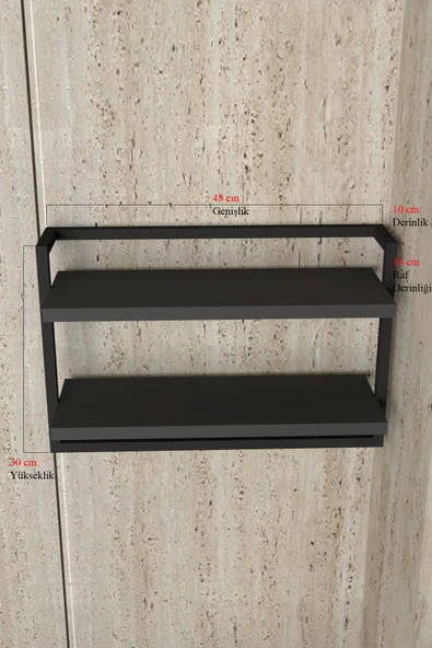 AJU Havluluk 2Katlı Kitaplık Aksesuar Rafı Ev Banyo Mutfak Düzenleyici Duvara Kolay Monte Çok Amaçlı Raf - 7