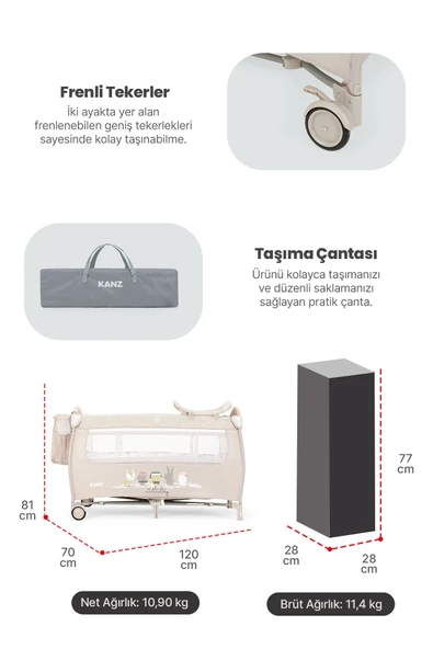 Kanz Pretty Park Yatak ve Oyun Parkı Gri - Resim 4