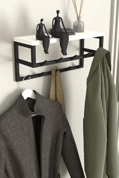 AJU Raflı Duvar Askılığı Portmanto Modern Metal Askılık Hol Koridor Mutfak Banyo Havlu Elbise Askısı