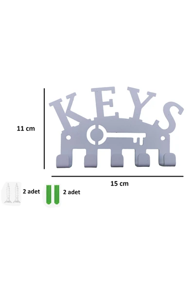 AJU Anahtar Askılığı Keys Yazılı Dekoratif Metal Tasarım Anahtarlık Paslanmaz Hediyelik Beyaz - 3
