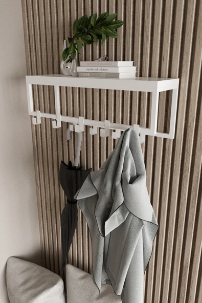 AJU Modern Duvar Askılığı | Raflı Metal Askılık | Dekoratif Giriş ve Antre Düzenleyici - 5