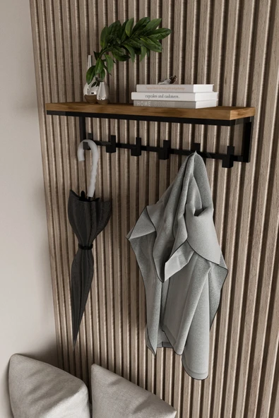 AJU Portmanto Duvar Askısı 6 Kanca Geniş Askılık Elbise Palto Şemsiye Askısı Banyo Mutfak Ev Askılığı - Resim 2