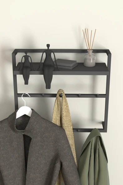 AJU Raflı Duvar Askılığı Portmanto Modern Metal Askılık Hol Koridor Mutfak Banyo Elbise Havlu Askısı - 3