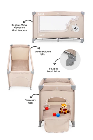 Kanz Teddy Oyun Parkı ve Park Yatak Bej 60 x 120 - 3
