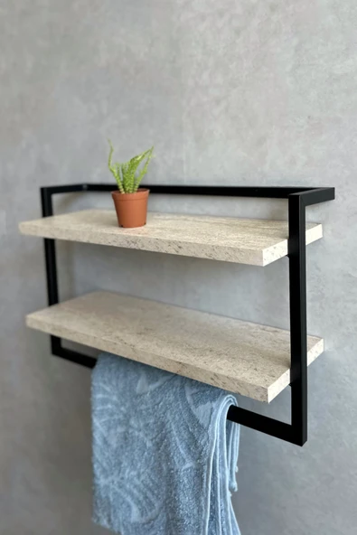 AJU Havluluk 2Katlı Kitaplık Aksesuar Rafı Ev Banyo Mutfak Düzenleyici Duvara Kolay Monte Çok Amaçlı Raf - 2