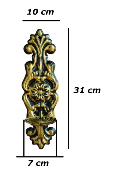 AJU Mumluk Duvar Şamdanı Aplik Ev Bahçe Balkon Ofis Dekorasyonu Özel Tasarım Hediye 31x10cm Eskitme Gold - 3