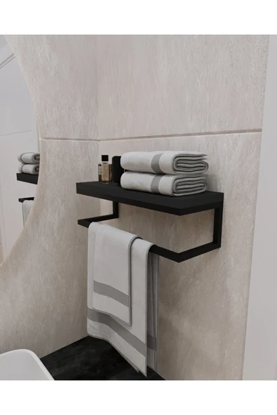 AJU Havluluk Duvara Monte Raf Aksesuarlık Şal Askılığı Banyo Mutfak Düzenleyici Çok Amaçlı Raf Antrasit - 2
