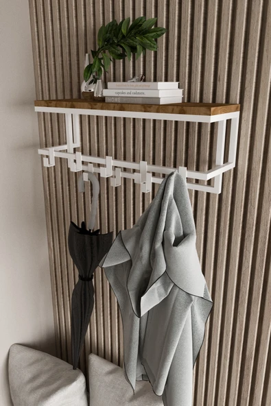AJU Raflı Metal Duvar Askılığı – Modern Ceket, Mont, Havlu ve Şemsiye Askısı - 3