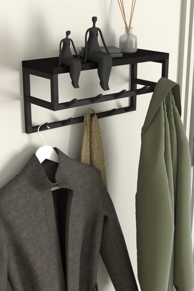 AJU Raflı Duvar Askılığı Portmanto Modern Metal Askılık Hol Koridor Mutfak Banyo Havlu Elbise Askısı