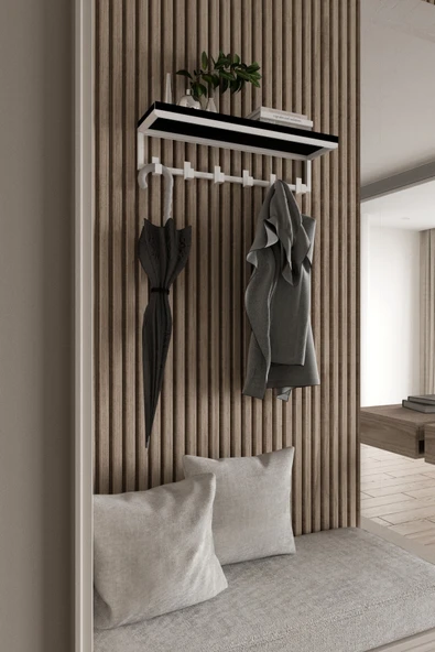 AJU Portmanto Duvar Askısı 6 Kanca Geniş Askılık Elbise Palto Şemsiye Askısı Banyo Mutfak Ev Askılığı - 5