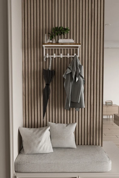 AJU Modern Portmanto Duvar Tipi Askılık ve Raf Ceket Şemsiye Çanta Havlu Elbise Posta Hol Koridor Askısı - Resim 4