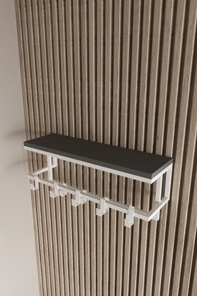 AJU Raflı Metal Duvar Askılığı – Modern Ceket, Mont, Havlu ve Şemsiye Askısı - 6
