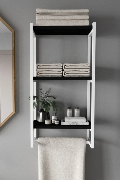 AJU Havluluk Duvar Rafı 3 Katlı Raf Banyo Mutfak Düzenleyici Modern Geniş Depolama Rafı Şık Havlu Askısı