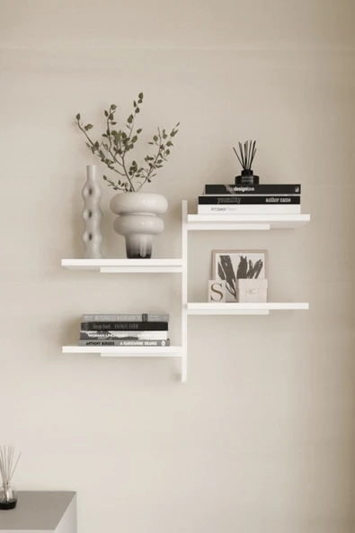 AJU 4 Katlı Duvar Rafı Metal Çerçeveli Dekoratif Kitaplık ve Raf Ünitesi Modern ve Minimalist Tasarım - 2