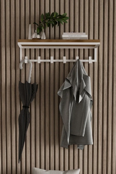 AJU Portmanto Duvar Askısı 6 Kanca Geniş Askılık Elbise Palto Şemsiye Askısı Banyo Mutfak Ev Askılığı