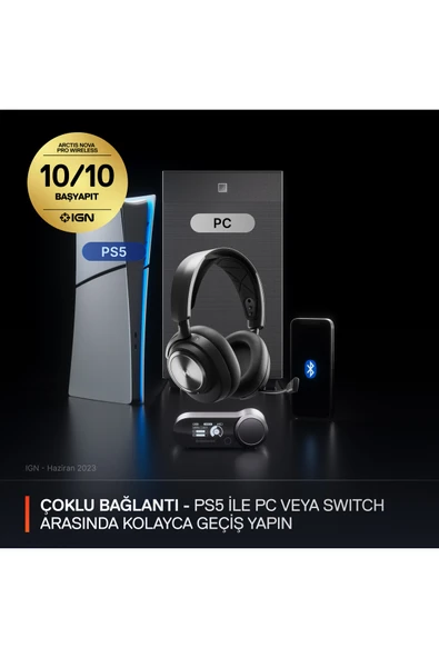 (OUTLET) SteelSeries Arctis Nova Pro Wireless 7.1 Surround PC/PS Mikrofonlu Siyah Kablosuz Gaming Kulaklık - Resim 2