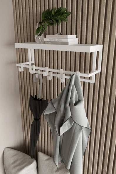 AJU Raflı Metal Duvar Askılığı – Modern Ceket, Mont, Havlu ve Şemsiye Askısı - 3